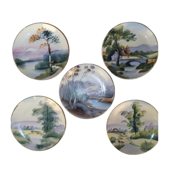 Ucagco miniature plates made in Japan and hand painted, set of 5, approx 4" wide - Picture 1 of 13
